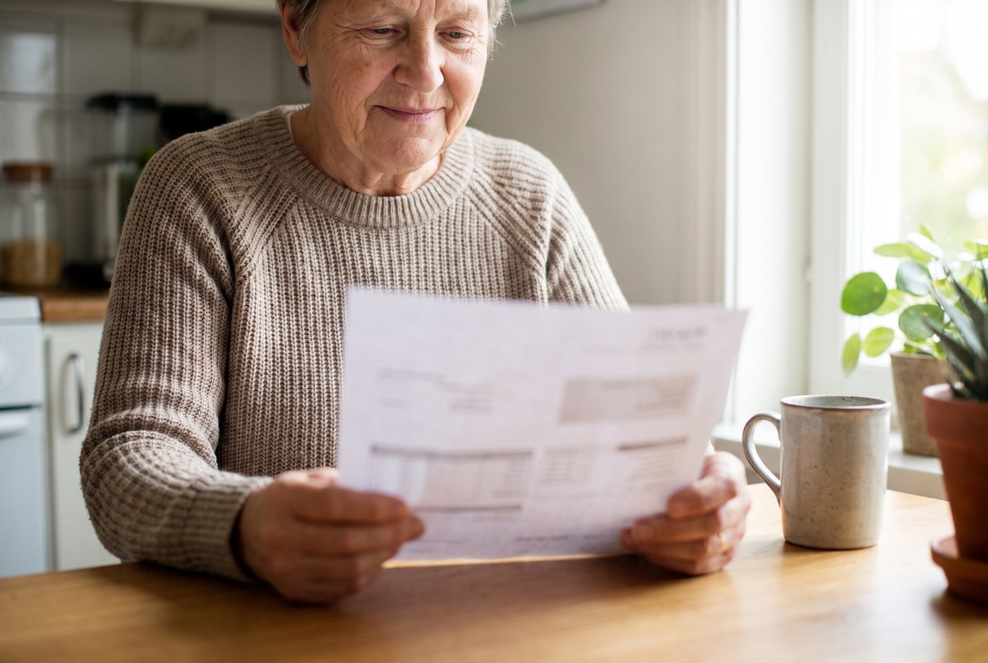Patientin liest zu Hause ein verständliches Handout zu ihren Untersuchungsergebnissen