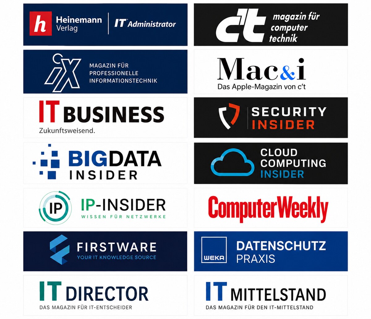 Grid mit Logos von IT-Magazinen und Fachmedien