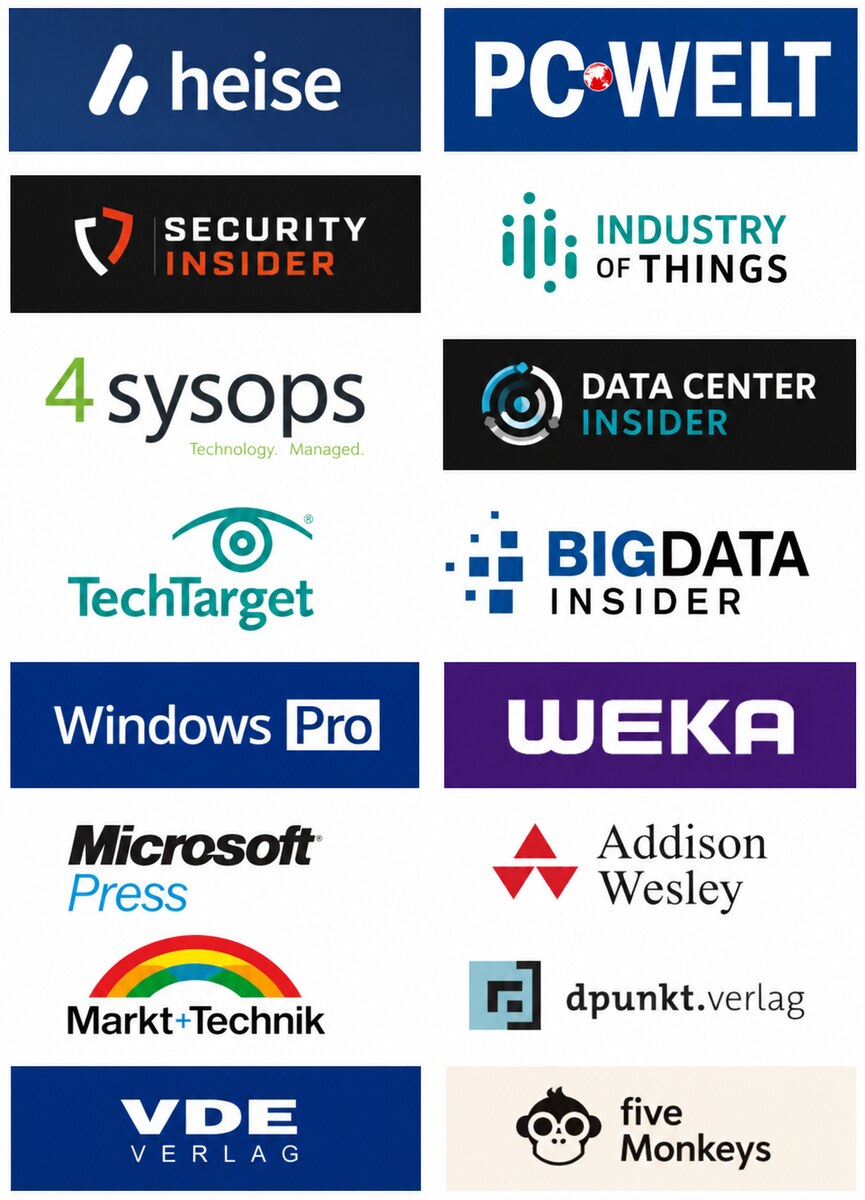 Grid mit Logos von Verlagen und Medienunternehmen